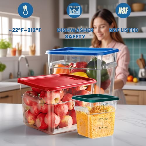 BIEAMA 4 Pack Food Storage Containers with Lids, 4 Quart Square Commercial Food Containers, NSF, Polycarbonate, Clear - color: 4Qt-4 Pack(Green Lids)