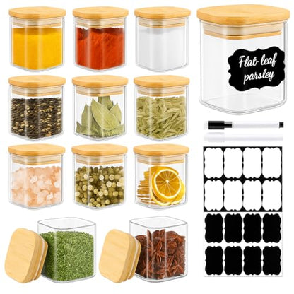 TBWIND 12 Pack 4 oz Square Glass Spice Jars with Lids and Labels – Airtight Small Seasoning Containers Set, Clear Glass Storage Jars for Seasoning, Spices, Kitchen Pantry Organization - color: Square/4oz/12pcs