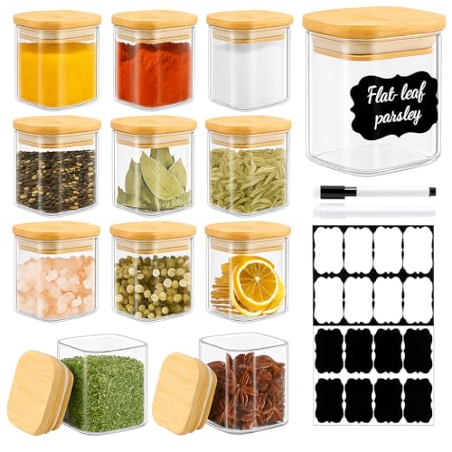 TBWIND 12 Pack 4 oz Square Glass Spice Jars with Lids and Labels – Airtight Small Seasoning Containers Set, Clear Glass Storage Jars for Seasoning, Spices, Kitchen Pantry Organization - color: Square/4oz/12pcs