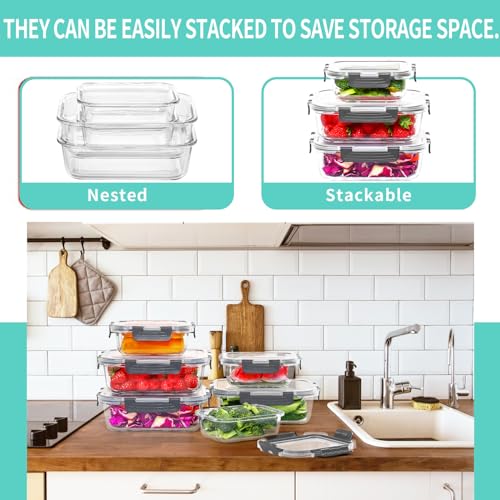 Skroam 10-Pack Glass Meal Prep Containers, Food Storage Containers with Snap Locking Lids, Airtight Bento Boxes for Microwave, Oven, Freezer and Dishwasher - color: 5PACK 36OZ + 5PACK 12.5OZ