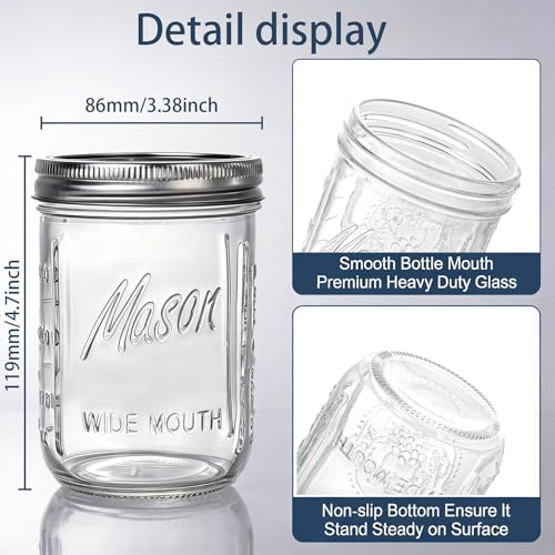 WELLIFE 12 Pack 16 oz Mason Jars with Lids, Wide Mouth Glass Canning Jars, Airtight Leak-Proof Storage Jars for Food, Pickling, Fermenting - color: Clear Mason Jars 16oz-12Pcs
