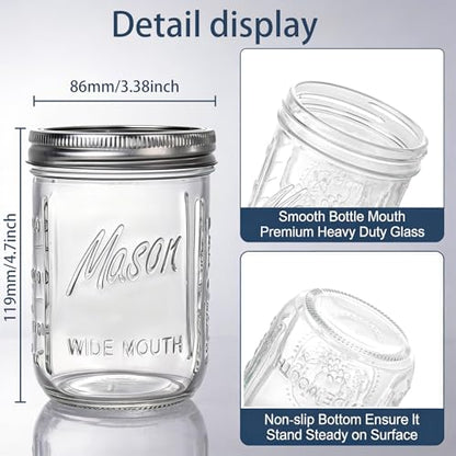 WELLIFE 6-Pack Mason Jars 16 oz with Lids – Wide Mouth Glass mason jars, Airtight Leak-Proof canning jars 16 oz for Food Storage, Fermenting, Pickling, Freezing, and Crafts - color: Clear Mason Jars 16oz-6Pcs