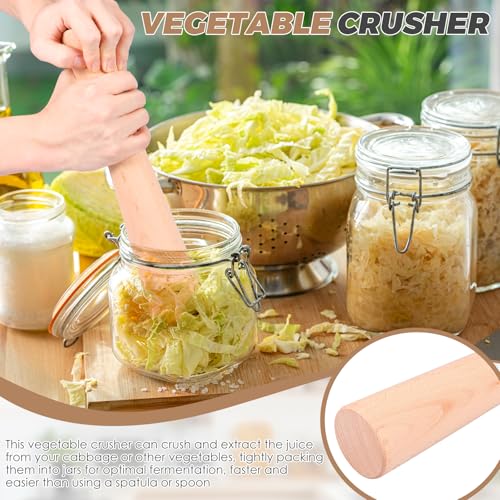 Wood Vegetable Fermentation Tamper 12 Inch Wood Pickle Pounder Sauerkraut Pounder Rod with Measuring Spoon for Fermentation Crock