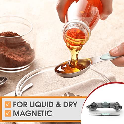 Spring Chef Stainless Steel Magnetic Measuring Spoons Set of 8 with Leveler, Nesting Metal Teaspoon & Tablespoon Measuring Spoons, Kitchen Gadgets for Baking & Cooking, Fits in Spice Jars - Mint - color: Mint, size: 1-Pack