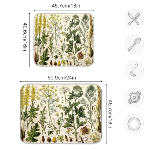 Kcldeci A Sheet Of Antique Botanical Dish Drying Mat Kitchen Drying Pad Dish Draining Mat Dish Rack Drainer Pad 18 x 24 - color: Botanical, size: 18x24in