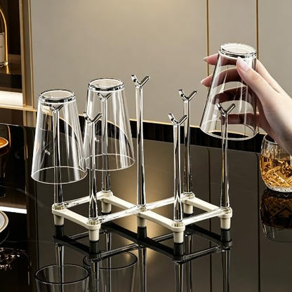 Retractable Cup Drying Rack, Plastic Non-Slip Glass Bottle Drainer Stand and Bottle Drainer for Kitchen Countertop, White - color: White