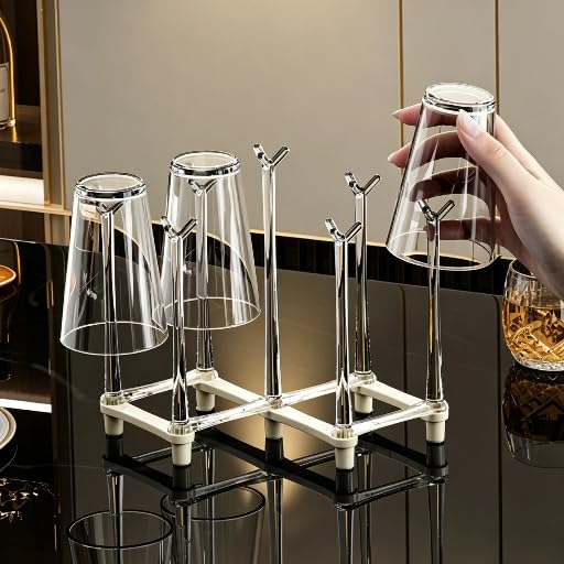 Retractable Cup Drying Rack, Plastic Non-Slip Glass Bottle Drainer Stand and Bottle Drainer for Kitchen Countertop, Grey - color: Gray