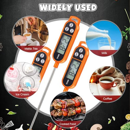 Copkim Instant Read Meat Thermometer with Long Probe 9.65 Inch Kitchen Cooking Food Candy Waterproof Digital Thermometer for BBQ Water Milk Yogurt Liquid(Orange,6 Pcs) - color: Orange