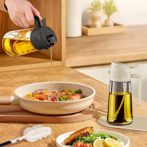 YARRAMATE 4Pcs 16oz/470ml Glass Olive Oil Sprayer Set with Stickers, Kitchen Gadgets, Including 2Pcs Non-Slip Bottle Mat, Cleaning Brush-Aesthetic Ideal Kitchen Gift - color: 23_4Pcs Gift Set