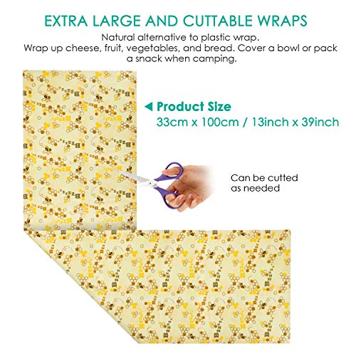 Reusable Beeswax Wraps 13 x 39 Inch Beeswax Wraps for Food Eco-Friendly Sustainable Food Storage Wraps for Sandwich, Cheese, Fruit, Bread, Snacks - size: Bee
