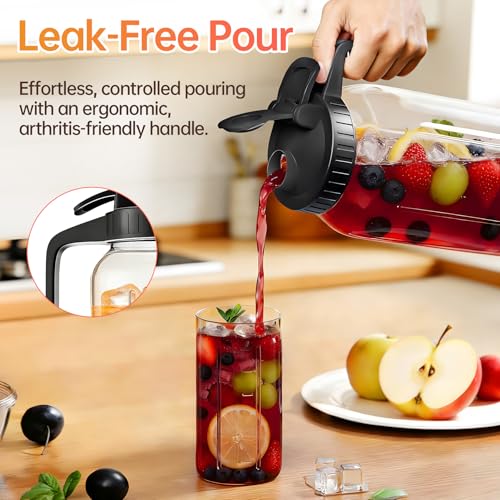 32oz Glass Pitcher with Lid & Spout – 1 Quart Mason Jars, Airtight & Leakproof Breastmilk Pitcher for Cold Brew Coffee, Sun Tea, Water, Juice – Wide Mouth, Fridge Safe - color: Black, size: 32 Ounces