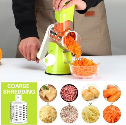 Cambom Rotary Cheese Grater Hand Crank Cheese Shredder for Fresh Cheese, Vegetable, Nuts,Non-slip Suction Base，Three Blades,Green - color: Green, size: 3 BLADES