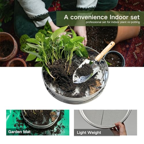 Soil Sifter for Gardening, 12 Inch Stainless Steel Soil Sifter with 4 Replaceable Fine Screens and Shovel, Sieve for Sand Rocks Dirt Compost - color: 12 inch sifter with 4 screens (Silver)