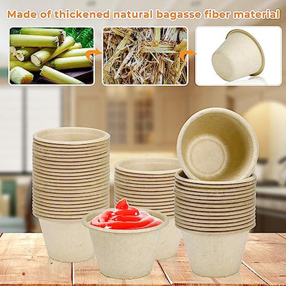 LeonBach 150 Pack 4oz Natural Bagasse Fiber Sauce Cups, Compostable Small Disposable Paper Dipping Bowls Biodegradable Condiment Portion Sample Snack Charcuterie Serving Tasting Cups - color: Brown, style: 4oz-150 Pack