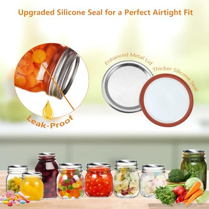 Zivif 20 Packs Mason Jar Metal Lids, 10 Wide Mouth (83mm) & 10 Regular Mouth (68mm), Leak-Proof Airtight Lids with Silicone Seal for Canning, Storage & Fermentation