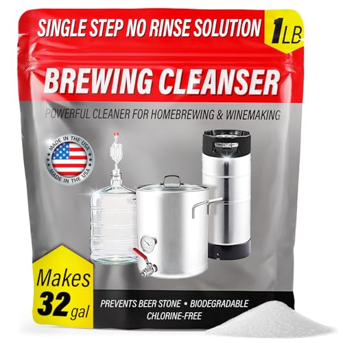 [1lb] Single Step No Rinse Brewing Cleanser - Made in USA, Powerful Powdered Brewery Wash For Cleaning & Prepping Homebrew Supplies - The Perfect Keg & Carboy Cleaner, Wine Bottle Cleaner, & More!