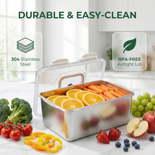 Extra Large 304 Stainless Steel Food Storage Container 7000 ML/240oz – Airtight Leakproof Lid for Roasting Turkey, Kimchi, Baking Casserole, Fruits, Picnic Party – BPA Free, Dishwasher Safe - size: 7000ml Only
