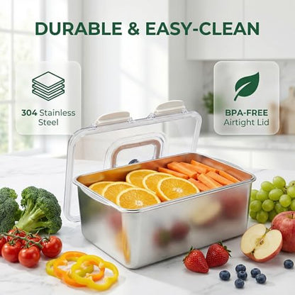 Extra Large 304 Stainless Steel Food Storage Container 7000 ML/240oz – Airtight Leakproof Lid for Roasting Turkey, Kimchi, Baking Casserole, Fruits, Picnic Party – BPA Free, Dishwasher Safe - size: 7000ml Only