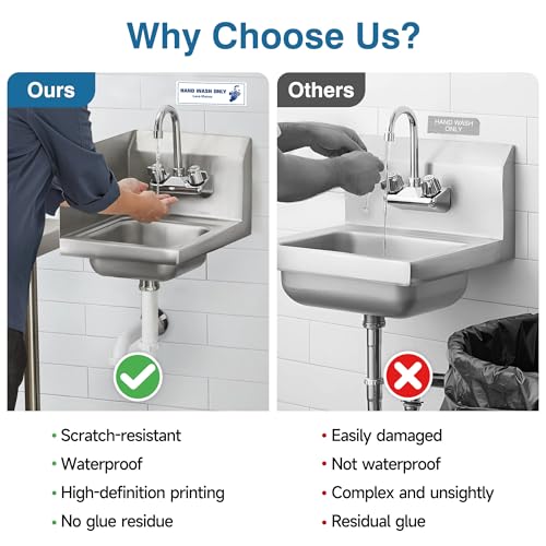 5PCS Wash Rinse Sanitize Sink Labels Stickers, Waterproof Employees Must Wash Hands Sign, Supplies for 3 Compartment Sink,Wash Station, Kitchens, Restaurant, Food Trucks,Office - color: Wash Rinse Sanitize Sink Lables 372
