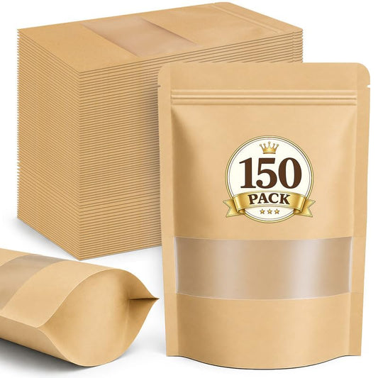 JETMORE 150 Pack Snack Bags, Resealable Bags for Small Business, Cookie Packaging, Goodie Bags with Window, Sealable Bags for Packaging Bath Salts, Jerky, Tea, Snacks, Party Favors (Yellow, 5.5x7.9in) - color: Yellow, size: 150 Pack 5.5x7.9in (14x20cm)