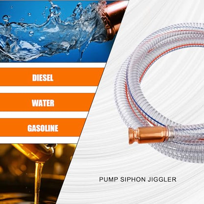 2PCS 8.2FT 5/8" Heavy Duty Gas Siphon Hose, Self-Priming Fuel Transfer Pump | Jiggler Siphon with Brass Valve & Metal Clamp, Transfer Hose for Gasoline, Fish Tank Water Changes, Boats, ATVs & Tractors - size: 5/8"ID x 2Pcs