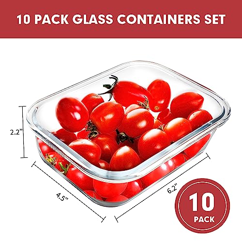 VERONES 10 Pack 22 OZ Glass Meal Prep Containers, Airtight Glass Lunch Containers Set, Glass Food Storage Containers with Lids,Exclusive of BPA, for Microwave, Oven, Freezer & Dishwasher Friendly,Red - color: Red
