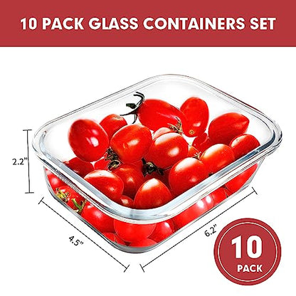 VERONES 10 Pack 22 OZ Glass Meal Prep Containers, Airtight Glass Lunch Containers Set, Glass Food Storage Containers with Lids,Exclusive of BPA, for Microwave, Oven, Freezer & Dishwasher Friendly,Red - color: Red