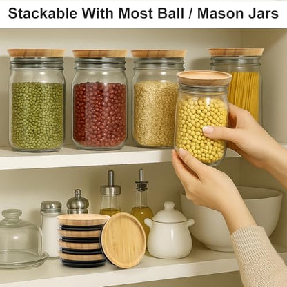 8 Pack Bamboo Regular Mouth Mason Jar Lids Canning Supplies Small Mouth Mason Jars Tops Accessories Decorative Reusable Wooden Silicone Canning Lids Glass Cups with Wood Airtight Lid for Jar Covers - size: 8PCS-Regular