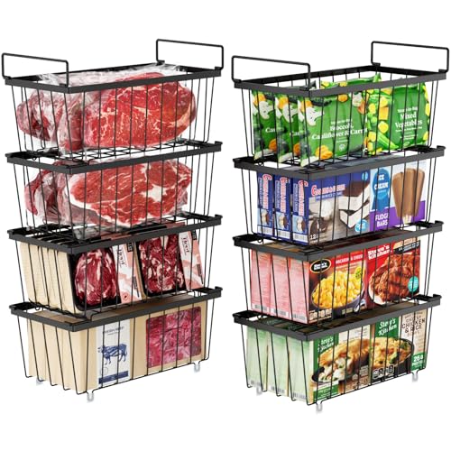 iSPECLE Deep Freezer Organizer Bins - Fits 7 Cu.Ft Chest Freezer, 8 Pack Stackable Wire Baskets(14.7" Length), Heavy Duty Coated Freezer Organizer, Rust Resistant for Frozen Food Sorting, Black - color: 8-Pack Black