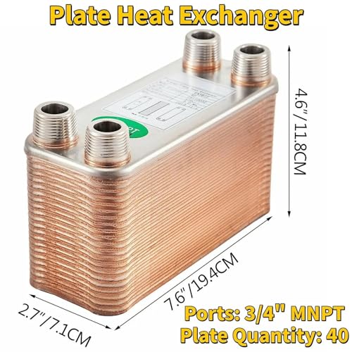30-60 Plates Stainless Steel Heat Exchanger - Wort Chiller for Homebrew Beer Counterflow Cooling & Heating(40 Plates) - color: 40 Plates