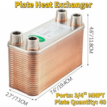 30-60 Plates Stainless Steel Heat Exchanger - Wort Chiller for Homebrew Beer Counterflow Cooling & Heating(40 Plates) - color: 40 Plates