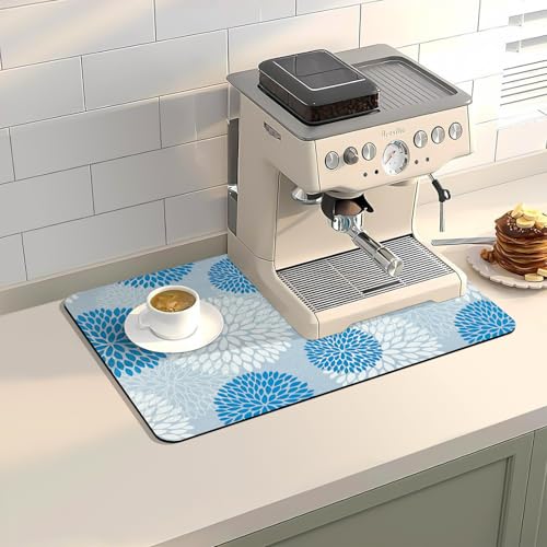 Dish Drying Mat, Dish Mat Drying Kitchen Mat with Rubber Backed, Hide Stain Kitchen Super Absorbent Draining Mat, Easy to Clean Dish Rack Pad for Dishes Countertop (Blue Floral, 12" x 19" ) - color: Blue Floral, size: 19" x 12"