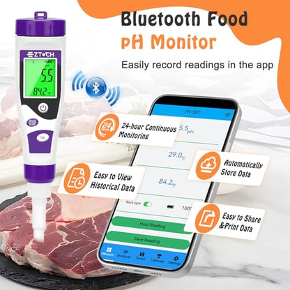 Food pH Meter, Digital pH Meter for Food Fermentation Canning | Smart Cooking Sourdough pH Tester for Bread Cheese Sauces, Measure pH in Water, Brewing, Meat, Sausages, Pickles, Sushi Rice