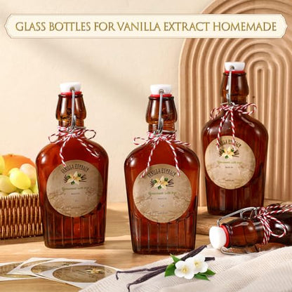 Uiifan 2 Pack 8 oz Vanilla Extract Bottles with Swing Top Flask Whiskey Pocket Amber Glass Flask for Homemade Vanilla Extract Lemon Kombucha Water Apply Christmas Wedding Gift (Amber) - color: Brown, size: 8 oz