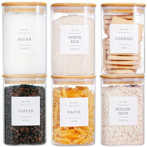CZZGSM 6 Pack Square Kitchen Storage Jars with Airtight Bamboo Lids and 132 Pantry Labels - 35oz Glass Canisters With Wood Lids - Food Storage Containers for Coffee, Cookie, Tea, Spice - color: 35OZ-6Pack