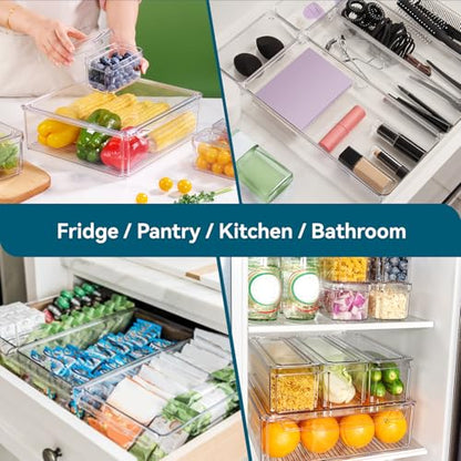 Luckore 10 Pack Clear Fridge Organizer, Stackable Refrigerator Organizer Bins with Lids, Fridge Storage Containers for Kitchen, Food, Cabinets, Fruits, Vegetables, Cereals