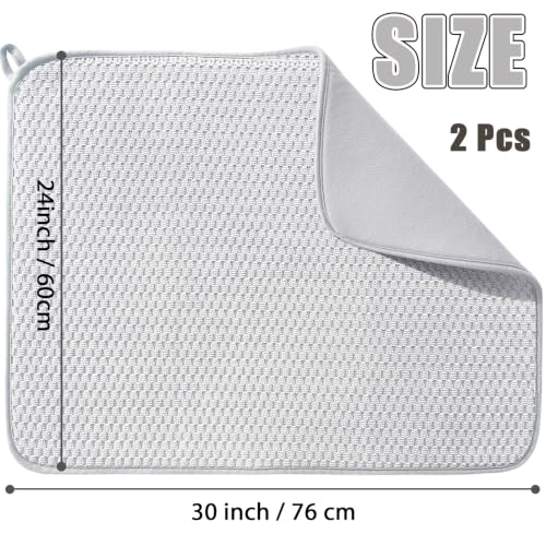 2 Pack Microfiber Dish Drying Mat,30*24 inch Absorbent Dish Drainer Kitchen Counter,Large Size Dish Drying Pad for Countertops,Sinks,Draining Racks(Gray) - size: 2PCS 30×24 inch
