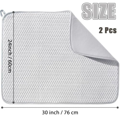 2 Pack Microfiber Dish Drying Mat,30*24 inch Absorbent Dish Drainer Kitchen Counter,Large Size Dish Drying Pad for Countertops,Sinks,Draining Racks(Gray) - size: 2PCS 30×24 inch