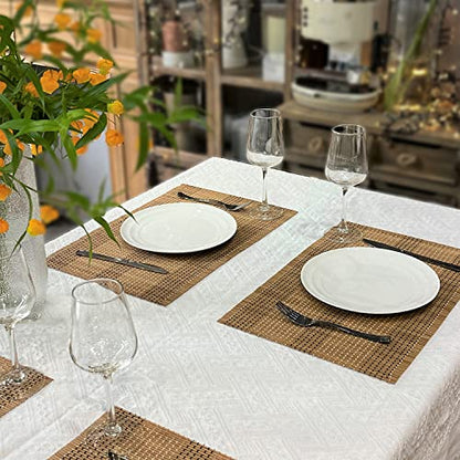 Set of 12 Pcs Bamboo Placemats Natural Anti-Slip Bamboo Placemats Washable Heat-Resistant Table Mats for Dining Room and Kitchen（Brown+White+Black） - color: Brown+white+black, size: Set of 12 Placemat 17.7 x 11.8 inch
