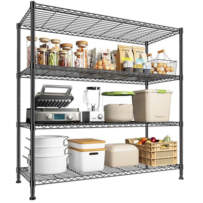 45 "W Metal Shelving Unit 4 Tier Storage Shelves Adjustable Wire Shelving Metal Shelf Pantry Shelves Wire Rack Commercial Shelving for Kitchen Pantry Utility Room Garage 45 "W x 59.4 "Hx 13.5" D Black - size: 45" W x 59.4Hx 13.5" D