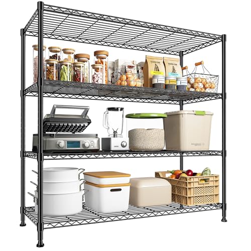 45 "W Metal Shelving Unit 4 Tier Storage Shelves Adjustable Wire Shelving Metal Shelf Pantry Shelves Wire Rack Commercial Shelving for Kitchen Pantry Utility Room Garage 45 "W x 59.4 "Hx 13.5" D Black - size: 45" W x 59.4Hx 13.5" D