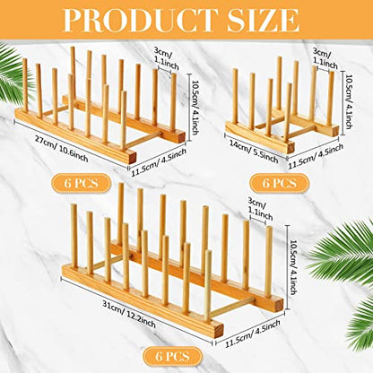 Zopeal 18 Pcs Bamboo Wooden Plate Racks Dish Rack Stand Holder 3/6/ 7 Slots Drainboard Drying Drainer Kitchen Cabinet Organizer for Dish Plate Bowl Cup Pot Lid Book