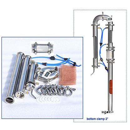 New Tubular distillation tower with sight glass copper mesh 1.5'' 2'' domestic brewing equipment moonshine distiller (2'')
