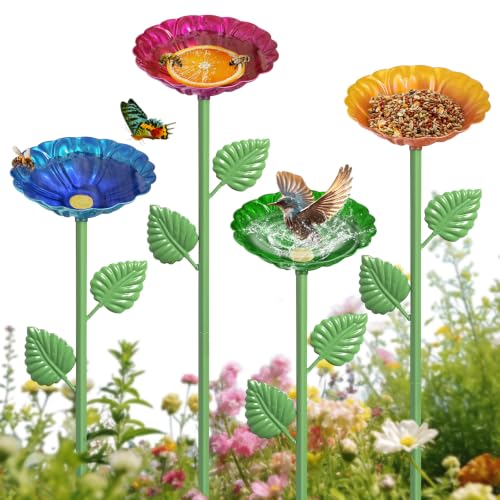 4Pcs Bee Watering Station, Bee Bath for Garden, Outdoor Bird Feeders | 4.13" Metal Bee Water Feeder with Flower Shaped, Colorful Pollinator Watering Station for Outdoor Garden Decor