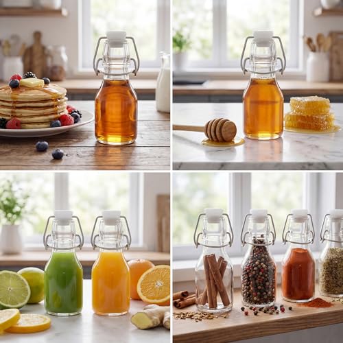 Kingrol 30 Pack 2 oz Glass Bottles with Swing Top Lids, Small Airtight Bottles for Vanilla Extract, Juice Shot, Maple Syrup, Mini Glass Bottles for Wedding Party Favors & DIY Gifts