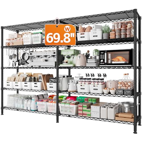 REIBII 1600LBS Heavy Duty Storage Shelves 5-Tier Extra-Wide Metal Shelving 69.8" W x 72.4" H Capacity Garage Shelving Unit Adjustable Wire Shelving for Kitchen Garage Pantry Basement - style: Black-15.8"Dx69.8"Wx72.4"H-5 Tier