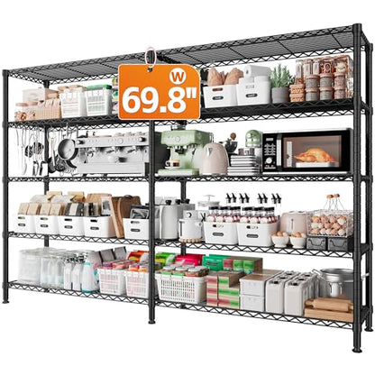 REIBII 1600LBS Heavy Duty Storage Shelves 5-Tier Extra-Wide Metal Shelving 69.8" W x 72.4" H Capacity Garage Shelving Unit Adjustable Wire Shelving for Kitchen Garage Pantry Basement - style: Black-15.8"Dx69.8"Wx72.4"H-5 Tier