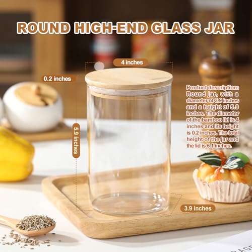 6-Pack Glass Storage Jars with Bamboo Lids Single 32 fl oz/950ml, Glass Canister Set, Airtight Containers for Kitchen Dry Goods, Coffee, Tea, Sugar,Flour,Candy, Cookie, Pasta - color: clear-round-6pcs-32oz