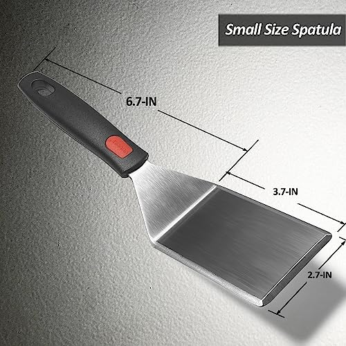 Small Spatula for Cast Iron Skillets, Full Tang silicone Handle, Heat Resistant, Commercial Grade Heavy Duty Turner, Press Burger Spatula Turner for Flipper, Cooking, Serving, 2.7" Wide - size: 2.7" x 3.7"