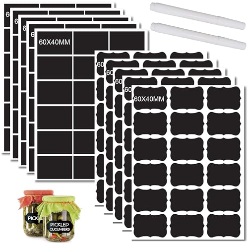 Chalkboard Labels for Food containers, 180 Pcs Label Stickers with 2 White Liquid Chalk Markers, Waterproof Reusable Bottle Labels for Jars, Storage Bins - size: 180 PCS, Wavy & Rectangular Shape
